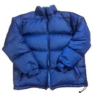 LL Bean Women's Blue Waterproof Goose Down Reversible Puffer Jacket Size Large